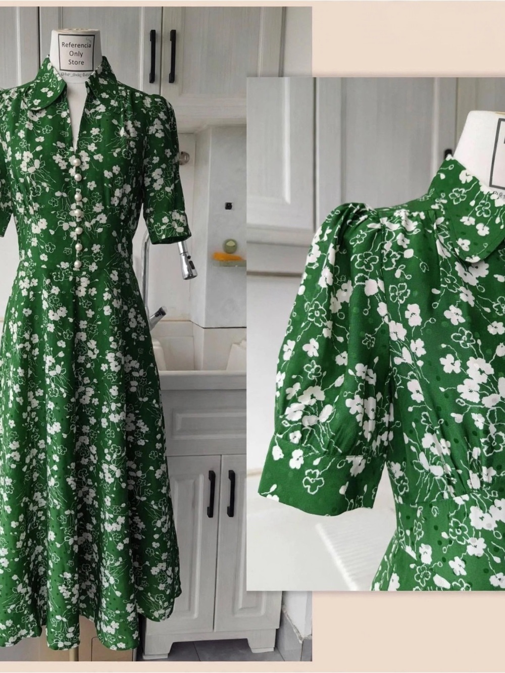 LK Bennett Sophie Size 6 Green & Birch Wildflower Print Dress Floral Midi